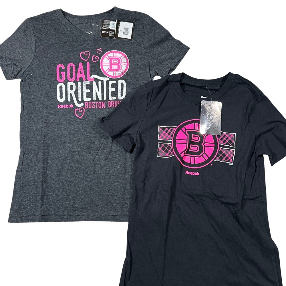 Reebok Boston Bruins Girls Youth Large T-Shirt Lot 2 Bergeron 37 Goal Oriented L